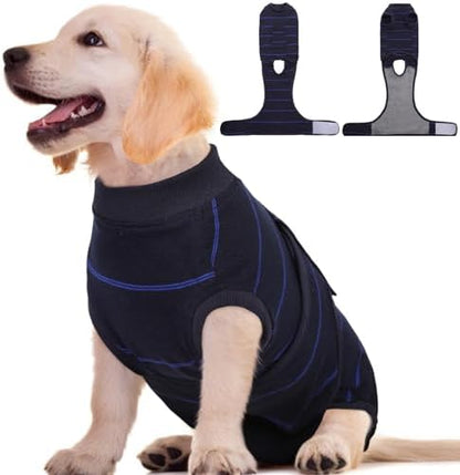Kuoser Dog Surgery Recovery Suit, Soft Breathable Dog Recovery Suit for Female Spay Male Nueuter, Anti Licking Puppy Onesie Pet Surgical Suit for Dogs Abdominal Wounds Skin Disease, Blue Strips XS