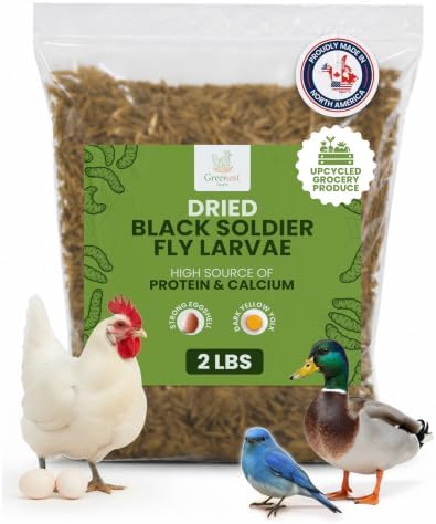 Black Soldier Fly Larvae for Chickens & Ducks – 2lb Dried Worms & Grubs – High Protein & Calcium Mealworms Alternative – Dried Black Fly Larvae – Non-GMO, Farmed in North America