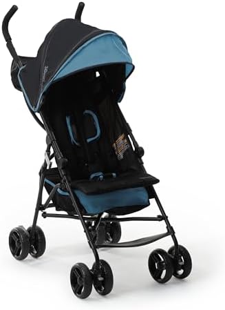 Ingenuity 3D Mini Convenience Stroller – Lightweight Stroller with Compact Fold, Multi-Position Recline, Canopy with Pop Out Sun Visor – Umbrella Stroller for Travel & More, Blue/Black