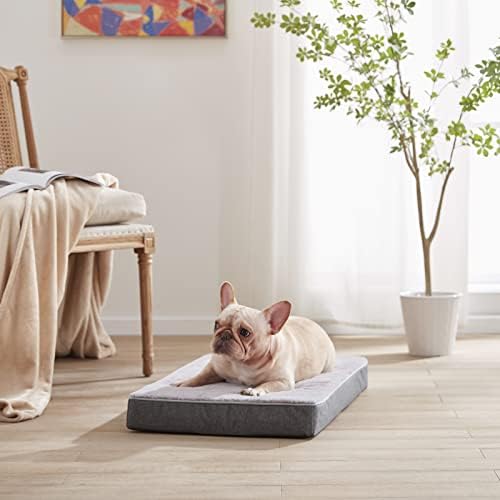 Orthopedic Memory Foam Dog Bed, Dog Crate Bed for Medium Dogs -Waterproof Pet Bed with Removable Washable Cover, Purple Rabbit Plush Surface, M(29inch,45Lbs)