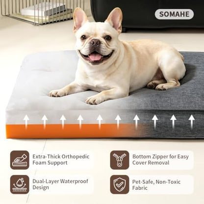 SOMAHE Waterproof Orthopedic Dog Bed, Washable, Medium 27.6x20x4 Dark Gray