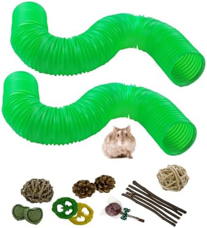 Plastic Hamster Tunnels,Ferrets Foldable Exercising Training Tunnels Hamsters Hideout Tube,Collapsible Pet Tunnel,Small Animals Cage Accessories for Mouse Rat Gerbils Rats Mice(Green)
