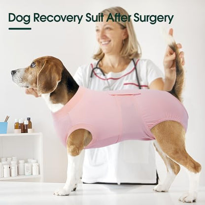 Kuoser Dog Recovery Suit, Female Male Spay Neuter Surgery Suit, Pink, S