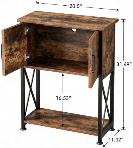 Herture 5-10 Gallon Fish Tank Stand, Metal Double Aquarium Stand with Cabinet for Fish Tank Accessories Storage, Heavy Duty 20.5" L* 11.02" W Tabletop, 500LBS Capacity Rustic Brown and Black PG06YGN