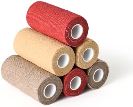 WePet Pet Wrap, Self-Adhesive, Only Sticks to Itself, Non-Woven Tape for Dog Legs, Paws, Wounds, First Aid Cohesive Gauze for Horse, Cat, Bird, Animal, 6 Rolls, 4 Inch, Solid Color A