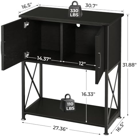 Herture 20-29 Gallon Aquarium Stand Metal Frame Fish Tank Stand with Cabinet Storage, for 20 Gallon Long Aquarium,30.7" L*16.5" W Tabletop,330LBS Capacity Black PG01YGB