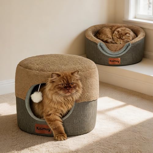 2-in-1 Cat Bed Cave, Cozy Covered Cat Beds for Indoor Cats,Pet Bed