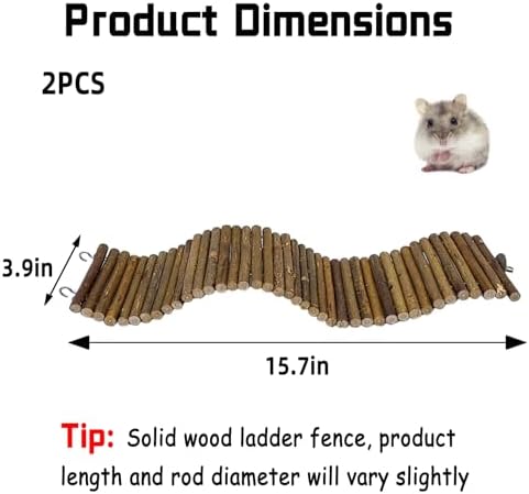 2-Pack Rat Bendy Long Suspension Bridges 15.7 x 3.9 Inch Hamster Climbing Ladder Flexible Hamster Wooden Bridge for Mouse Rat
