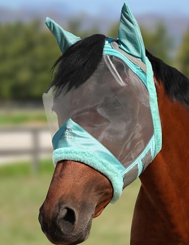 Harrison Howard CareMaster Horse Fly Mask UV Protective Fine Mesh with Extra Wool Soft Touch on Skin Summer Mint-Silver XL