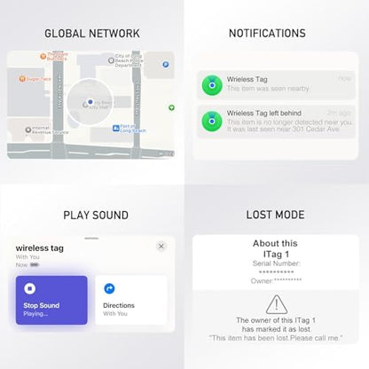 4-Pack Air Tracker Tags: [Apple MFi Certified] Works with Apple Find My (iOS Only) for Worldwide Tracking, Bluetooth Locator with Replaceable Battery for Keys, Pets, Cars, Luggage, Backpacks