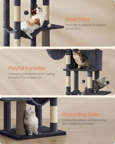 Feandrea Cat Tree, 69-in Large Cat Tower, Multi-Level Condo, Dark Gray
