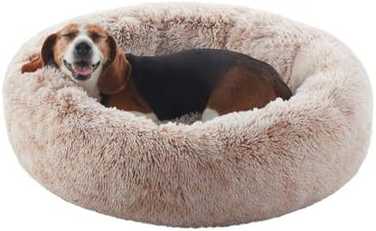 33 in Faux Fur Fluffy Donut Dog Bed for Medium Plus Dogs,Brown