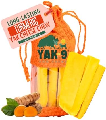 Yak9 Himalayan Yak Chews for Medium Dogs - High Protein, Rawhide Free, Long Lasting Treats - Non GMO, Gluten Free, Grain Free Yak Milk Dog Chew, Extra Large 6oz, Turmeric, 3 PC