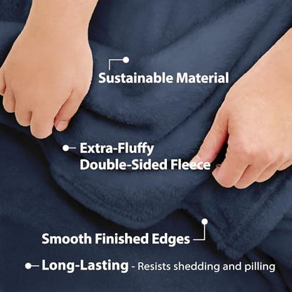 DEZ FURNISHINGS Ultra Soft Plush Fleece Throw Blanket, Double Sided Cozy Thick Warm Blanket for Sofa & Bed, Throw XL (60" x 70"), Navy Blue