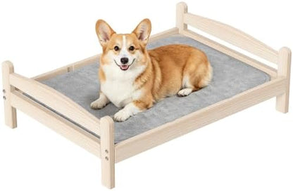 Elevated Dog Bed with Mat for Medium Dogs,Solid Wood,Spine-Friendly Design