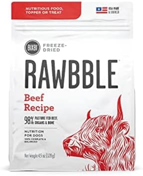 BIXBI Liberty Freeze-Dried Dog Food Topper & Treats, Beef – 98% Meat & Organs, No Refrigeration – USA Made, 4.5 oz
