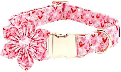 Love Heart Print Dog Collar with Flower for X-Large Female Dog