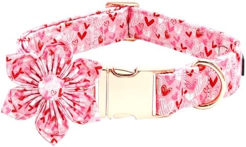 Love Heart Print Dog Collar with Flower for X-Large Female Dog