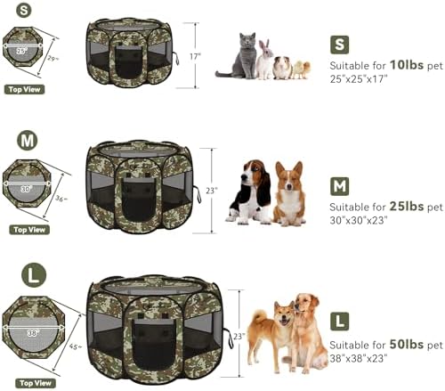 Siedihit Dog Cat Puppy Pet Playpen,Crate Tent Cage(Green Camo, Medium)