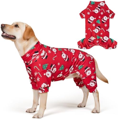 KYEESE Dog Christmas Pajamas for Medium Large Dogs Red Santa Velvet Onesie