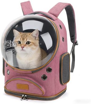 Cat Backpack Carrier, Breathable Cat Carrier Large Space Bubble Pet Backpack for Small Dog and Large cat up to 18lbs, Transparent & Foldable Pet Carrier for Travel Hiking (Pink)