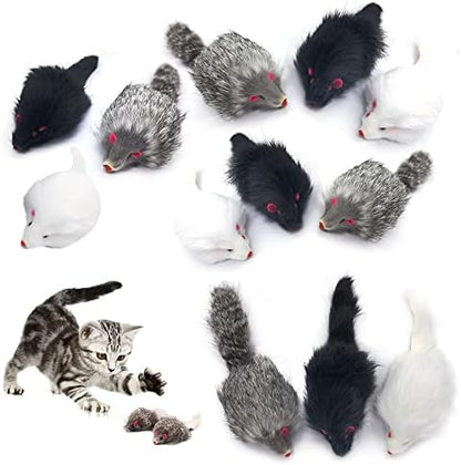 Rabbit Fur Cat Toys Interactive Cat Toy Mouse with Rattle Fake Mice Kitten Toys for Indoor Cats Fuzzy Cat Mice Toys Realistic Squeaky Mouse Cat Toy Furry Mice Cat Toys,12Pcs