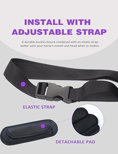 Harrison Howard Horse Muzzle Feed Bag Nylon Mesh Grain Feed Bag with Padded Neck Strap Adjustable Belt Purple Medium
