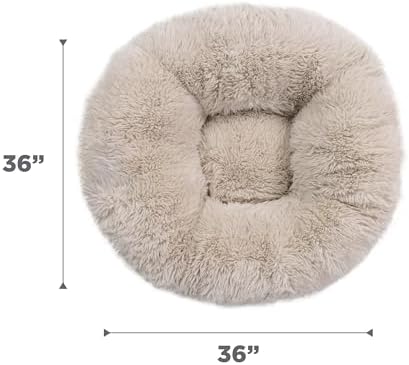 Best Friends by Sheri Ultra Calming Pouf Bed, Orthopedic Round Dog Bed for Joint Support, Faux Fur, Washable Cover, Tan, Large, 36"x36"