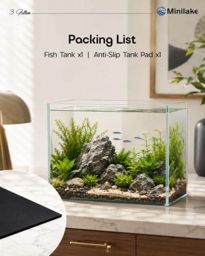 3 Gallon Nano Glass Fish Tank, Ultra-Clear Rimless Aquarium