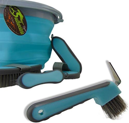 Collapsible Grooming Kit 10 Liter Bucket and 5 Grooming Tools - By Southwestern Equine - Turquoise