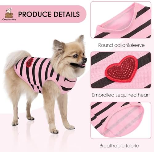 Queenmore Small Dog Shirt,Soft Breathable Dog Shirt for Dogs Cats Boy Girl,Pet Clothes for All Season,Breathable Lightweight Pet Tshirt for Frenchie, Dachshund, Yorkie