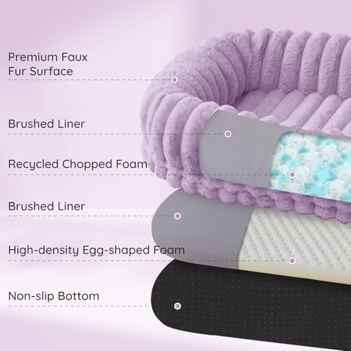 ChiXnuggle Orthopedic Human Dog Bed,Striped Faux Fur Washable Cover,Blanket