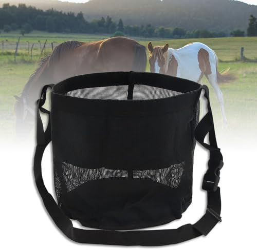 Horse Feed Bag 2 Pack-Grain Feeder Reinforced Bottom Mesh Feeding Troughs