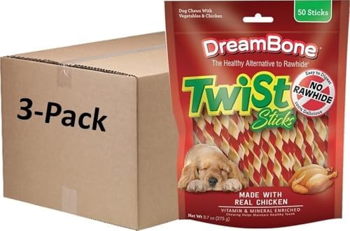 DreamBone Twist Sticks Rawhide-Free Dog Treat, Real Protein, 50 Ct (3 Pack)