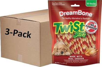 DreamBone Twist Sticks Rawhide-Free Dog Treat, Real Protein, 50 Ct (3 Pack)