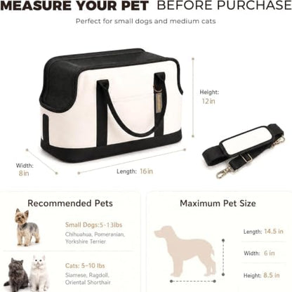 JourCraf Dog Carrier for Small Dogs, Soft Sided Cat Carrier with Hard Bottom, Breathable Mesh Top, Safety Leash, Padded Shoulder Strap, Fits Pets up to 13 lbs, for Travel, White