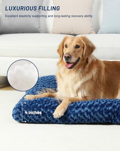KSIIA Washable Dog Beds Large Sized Dog Crate Bed Plush Mat 41"x27" Blue