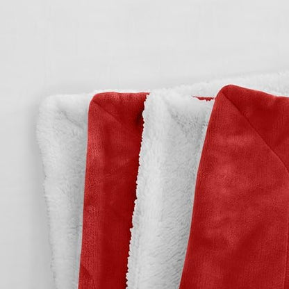 Elegant Comfort Reversible and Ultra-Plush Flannel Fleece Sherpa Throw- Lightweight Soft and Cozy- All Season Decorative Throw, Perfect for Lounging, 50 x 60 inches, Red