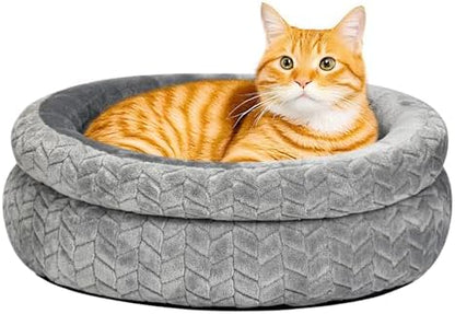 Dual-Layer Donut Cat Bed (Grey, 20 * 20 * 5.9 inch / 50 * 50 * 15 cm)