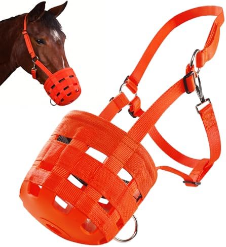 Durable Ventilated Grazing Muzzle with Attached Breakaway Halter - Lightweight Horse Muzzle, Supports Natural Grazing, Restricts Food Intake, Padded Noseband