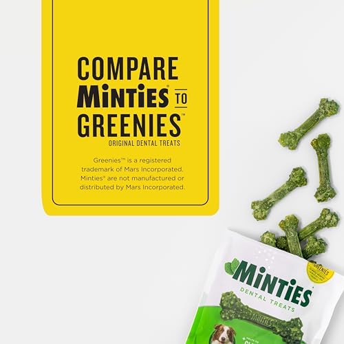Minties Dental Chews for Dogs, 60 Count, Vet-Recommended Mint-Flavored Dental Dog Treats for Medium Dogs, Bones Clean Teeth, Fight Bad Breath, and Removes Plaque and Tartar