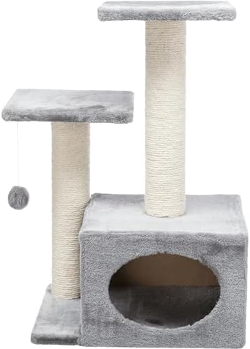 Trixie Valencia Scratching Post – Cat Tower with Sisal Posts, Condo & Dangling Toy – Compact Cat Furniture for Indoor Cats – Gray, 17.3" x 13" x 28"