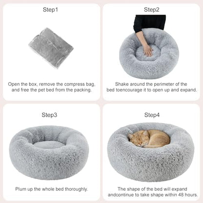Small Dog Calming Beds Donut Washable Round Puppy Cat Bed Anxiety Dog Bed