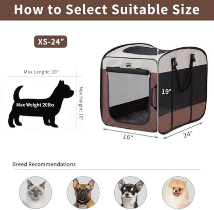 DONORO Dog Kennels and Crates for Medium Dogs, Portable Pop Up Indoor Pet Cage with Sturdy Wire Frame, Collapsible Travel Crate Soft Sided Cat Bag Escape Proof (Brown, 24.0" L x 16.0" W x 19.0" H)