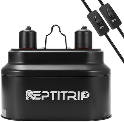 Dual Reptile Light Fixture with Switches, Reptile Heat Lamp Fixture, Reptiles Terrarium UVB Bulb Fixture for Bearded Dragon, Max 160W Each (Bulb Not Included)