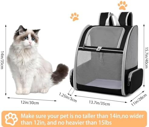 Cat Backpack Dog Backpack Carrier for Small Dogs and Medium Cat up to 15lbs, Travel Pet Carrier for Puppy Kitten Bunny, Cat Dog Carrying Backpack Collapsible (Black)