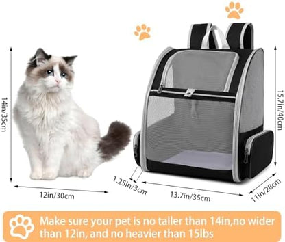 Cat Backpack Dog Backpack Carrier for Small Dogs and Medium Cat up to 15lbs, Travel Pet Carrier for Puppy Kitten Bunny, Cat Dog Carrying Backpack Collapsible (Black)