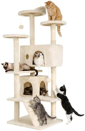 FDW | 54" Cat Tree Tower | Beige | Multi-Level Indoor Activity Center