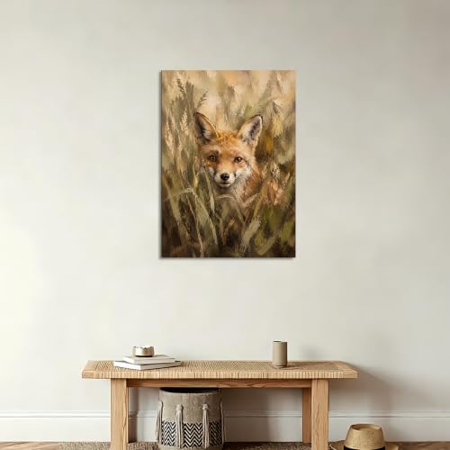 Red Fox Canvas Wall Art 12x16 Inch, Framed Wall Art for Living Room
