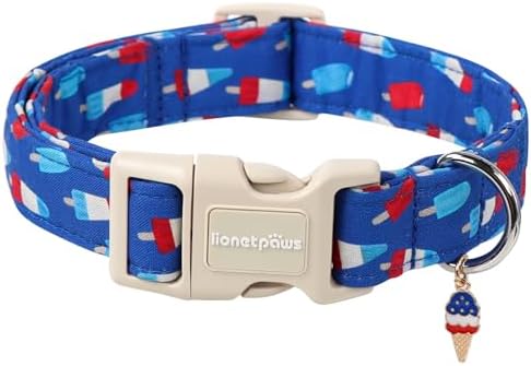 Lionet Paws 4th of July Dog Collar- Cute Blue Red Popsicle Dog Collars with Plastic Buckle and Icecream Pendant, Light Adjustable Dog Collars for Small Dogs